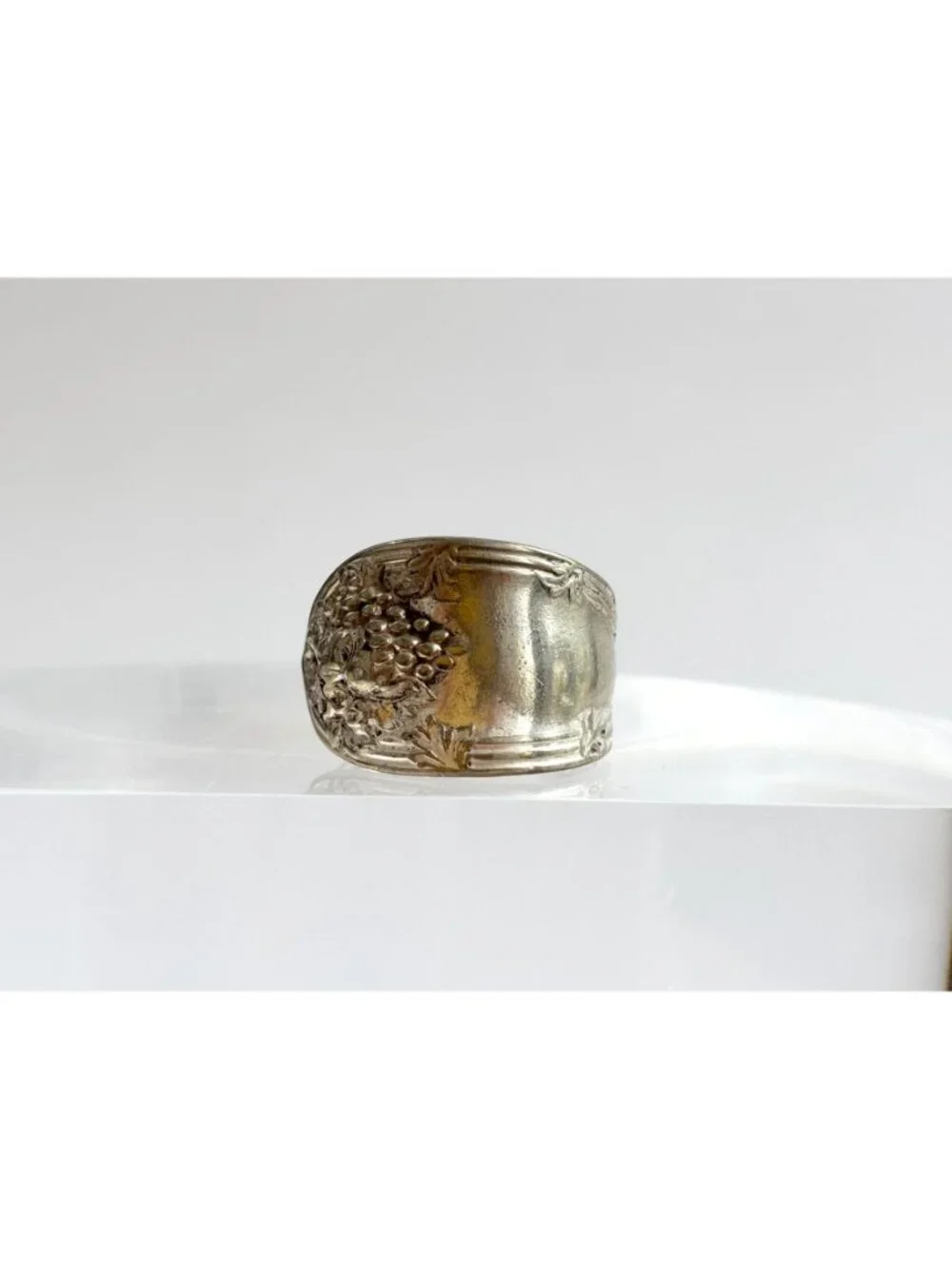 Silver Plated La Vigne Grapevine Spoon Sterling Silver 925 Vintage Ring - sz 10